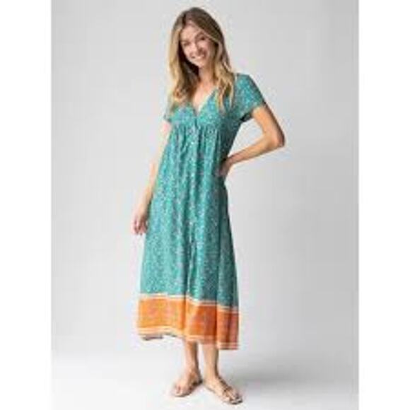 NEW Natural Life Avery Button Front Midi Dress Boho Floral V-Neck  Med - Picture 1 of 8